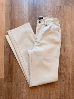 Steve Madden Off-White Straight-Leg Leather Pants